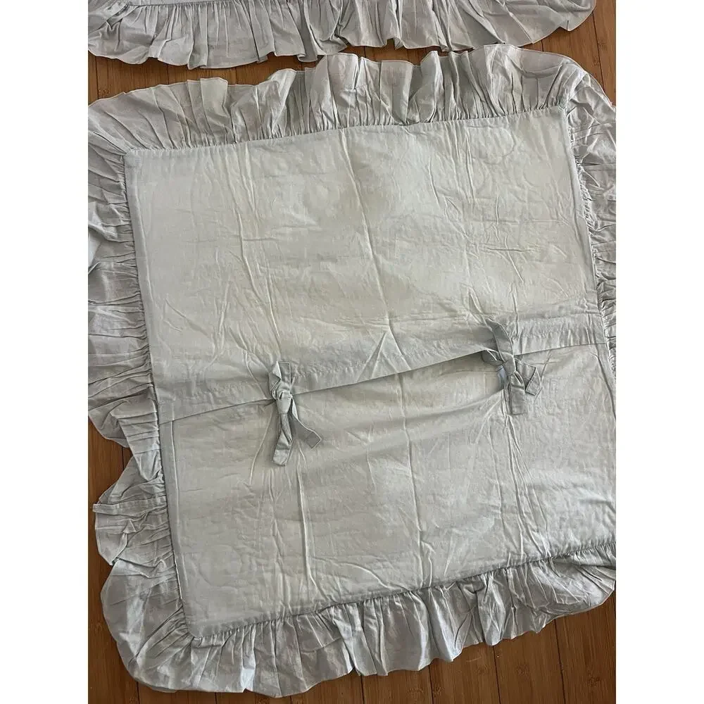 Pottery Barn Quilted Ruffled Pillow Shams 26 x 26” Seafoam Green Cotton A Pair